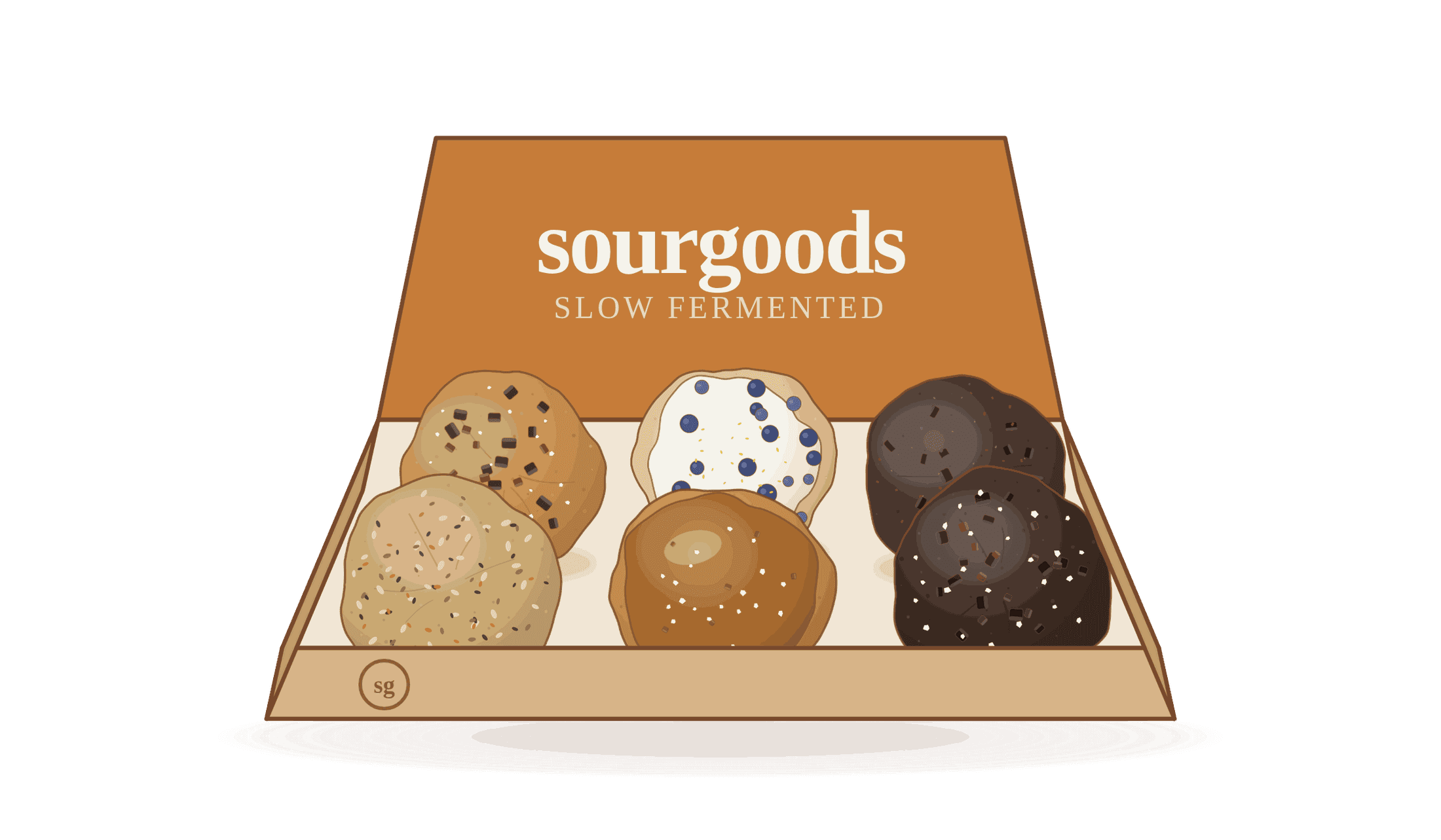 An open CozeeCookie box holding six slow-fermented bakes